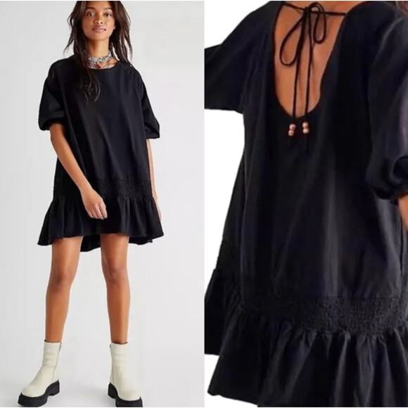 NWT Free People Jenny Mini‎ Boho Black Flowy 100% Cotton Dress XS (XS-M) - Picture 1 of 4